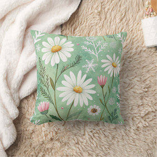 Modern Daisy Flowers Winter pattern Cushion