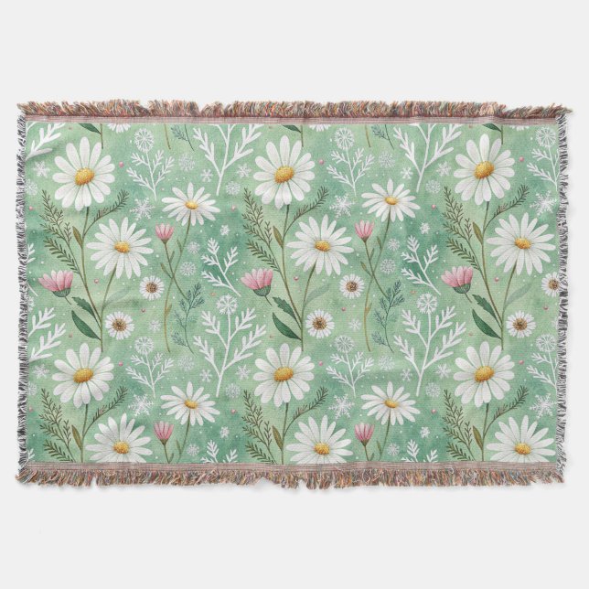 Modern Daisy Flowers Winter Throw Blanket (Front)