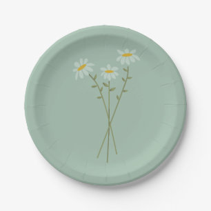 Modern Daisy Green Paper Plate