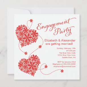 Modern Daisy Hearts Engagement Party Invitation