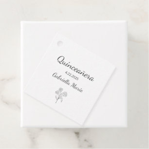 Modern Daisy Quinceañera Elegant Grey Typography Favour Tags