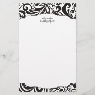 Modern Damask Black Personalised Stationery