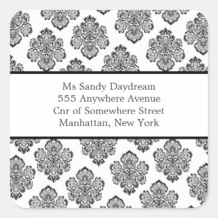 Modern Damask Black & White Address Sticker