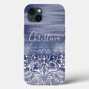 Modern Damask Blue Arty Pattern  iPhone 13 Case