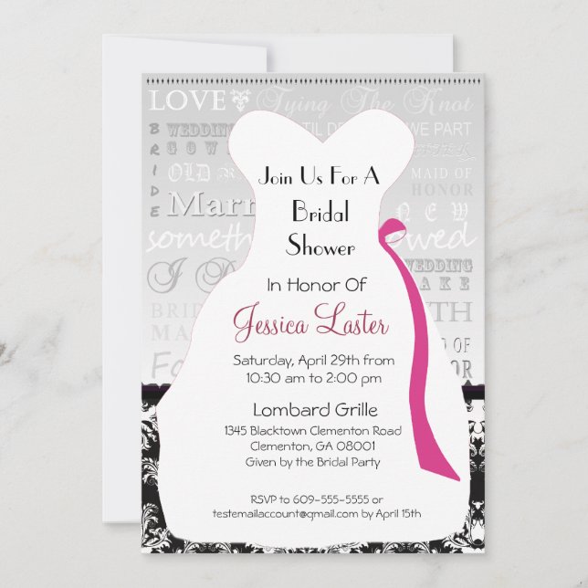 Modern Damask Bridal Shower Invitations (Front)