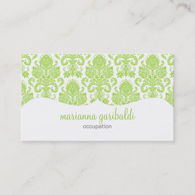 Modern Damask Green Personalised Business Card (Front)