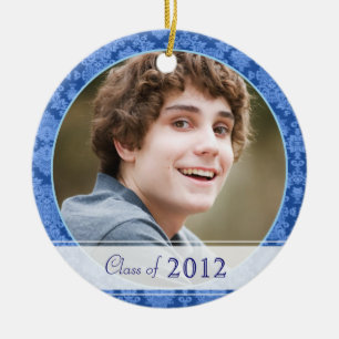 Modern Damask in Blue Photo Graduation 2012 Gift Ceramic Tree Decoration