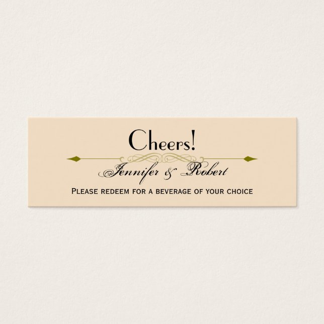 Modern Damask in Ivory Gold Wedding Drink Ticket (Front)