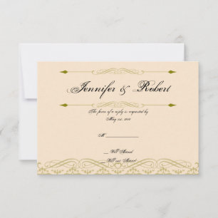 Modern Damask in Ivory Gold Wedding Response Card