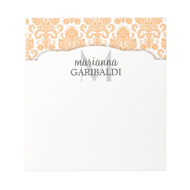 Modern Damask Orange Personalised Notepad (Front)