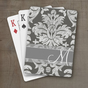 Modern Damask Pattern - Charcoal and Grey Playing Cards