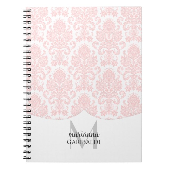 Modern Damask Pink Personalised Notebook (Front)