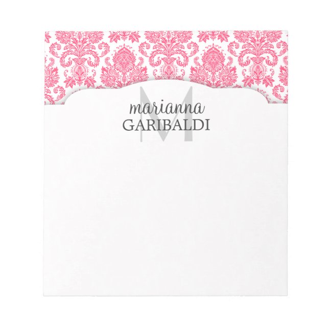 Modern Damask Pink Personalised Notepad (Front)