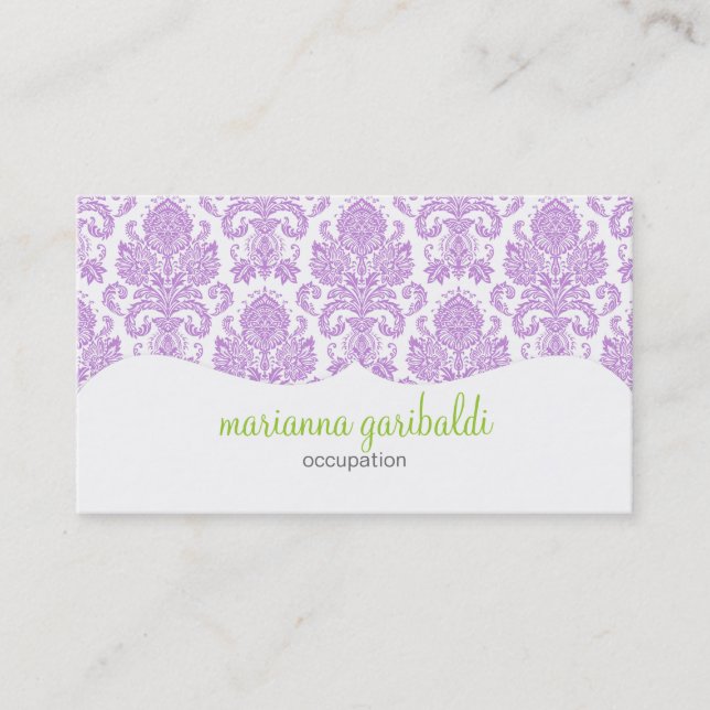Modern Damask Purple Personalised Business Card (Front)