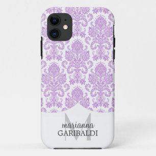 Modern Damask Purple Personalised iPhone 11 Case