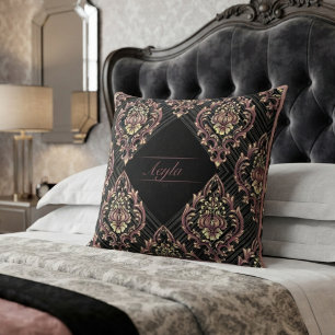 Modern Damask Rose Gold And Glitter Cushion