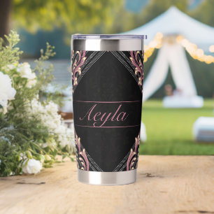Modern Damask Rose Gold And Glitter Monogram  Insulated Tumbler