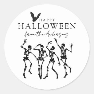 Modern Dancing Skeletons Happy Halloween Classic Round Sticker