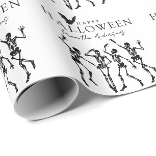 Modern Dancing Skeletons Happy Halloween Wrapping Paper