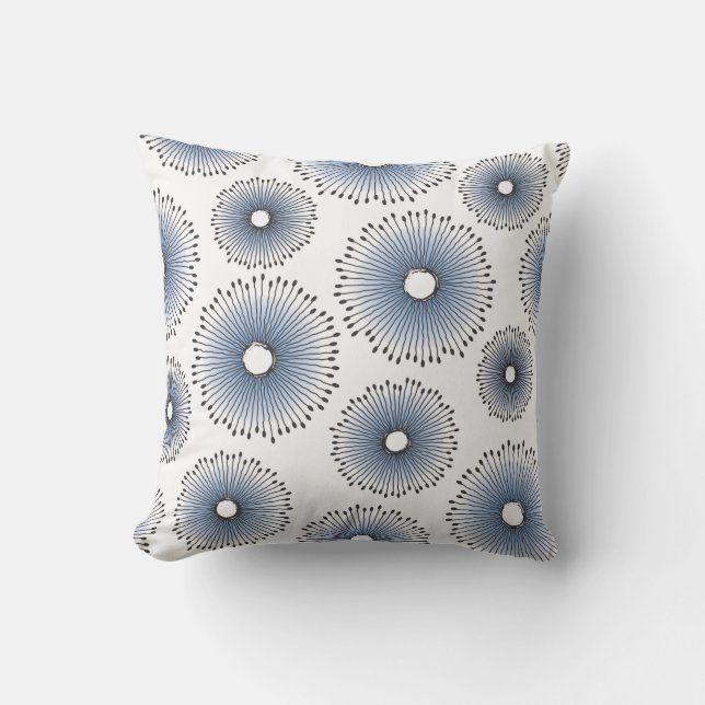 Modern Dandelion Flower Pattern Blue and White Outdoor Cushion (Front)