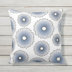 Modern Dandelion Flower Pattern Blue and White Outdoor Cushion