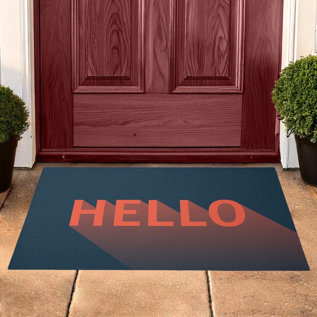 Modern Dark Blue and Orange Hello Typography Doormat (Creator Uploaded)