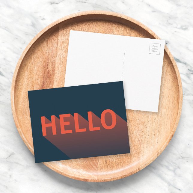 Modern Dark Blue and Orange Hello Typography Postcard (Creator Uploaded)