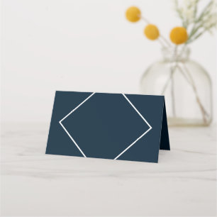 Modern Dark Blue and White Borders Geometric Place Card
