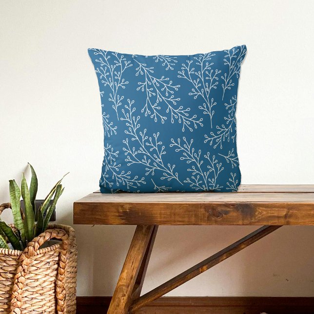 Modern Dark Blue Botanical Pattern Cushion (Creator Uploaded)