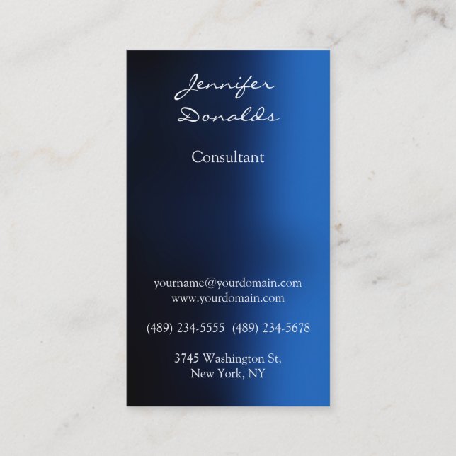 Modern Dark Blue Colour Handwriting Plain Unique Business Card (Front)