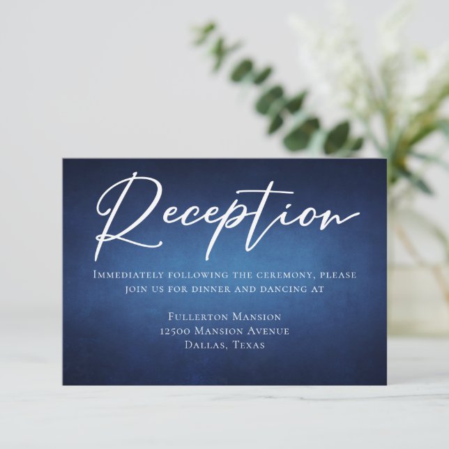 Modern Dark Blue Evening Wedding Reception Enclosure Card (Standing Front)