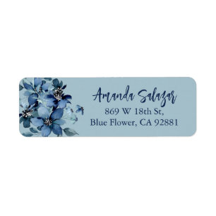 Modern Dark Blue Floral Return Address  Label