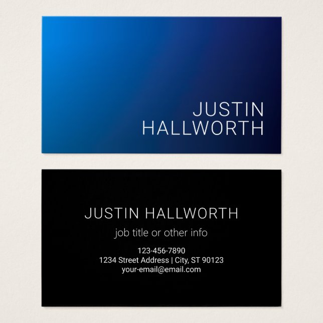 Modern Dark Blue Gradient & Minimal Editable Text (Front & Back)