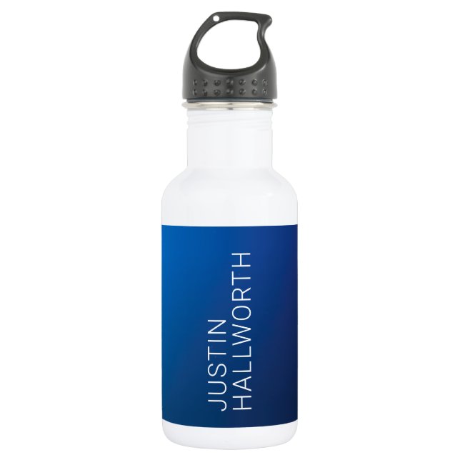 Modern Dark Blue Gradient & Minimal Editable Text 532 Ml Water Bottle (Front)
