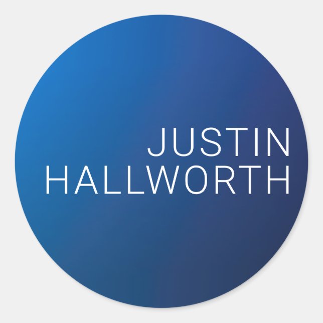 Modern Dark Blue Gradient & Minimal Editable Text Classic Round Sticker (Front)