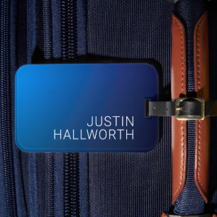 Modern Dark Blue Gradient & Minimal Editable Text Luggage Tag