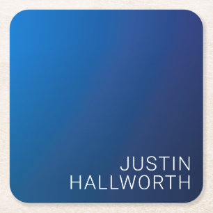 Modern Dark Blue Gradient & Minimal Editable Text Square Paper Coaster