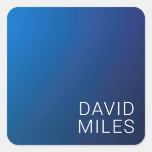 Modern Dark Blue Gradient & Minimal Editable Text Square Sticker