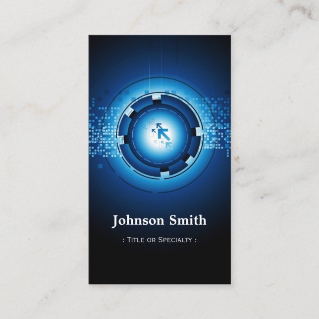 Modern Dark Blue High Technology Business Card (Front)