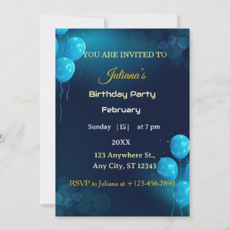 Modern Dark Blue Illustrative Birthday Invitation