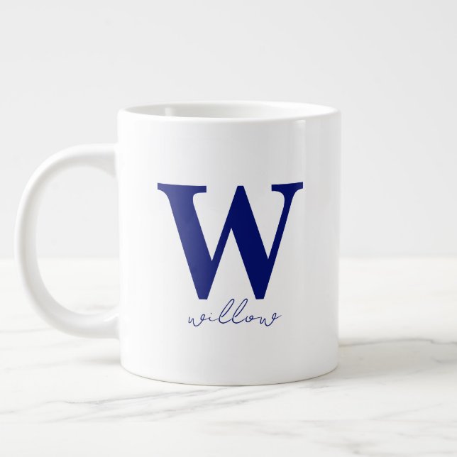 Modern Dark Blue Personalised Monogram Mug (Left)