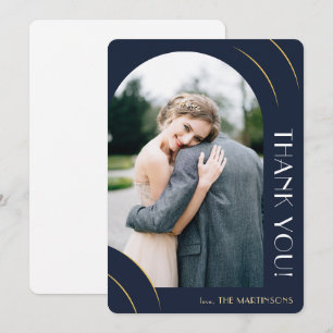 Modern Dark Blue Photo Wedding Thank You Card