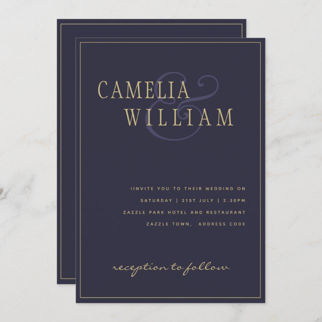 Modern Dark Blue Purple Wedding Invitation (Front/Back)