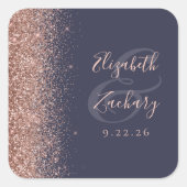 Modern Dark Blue Rose Gold Glitter Edge Wedding Square Sticker (Front)