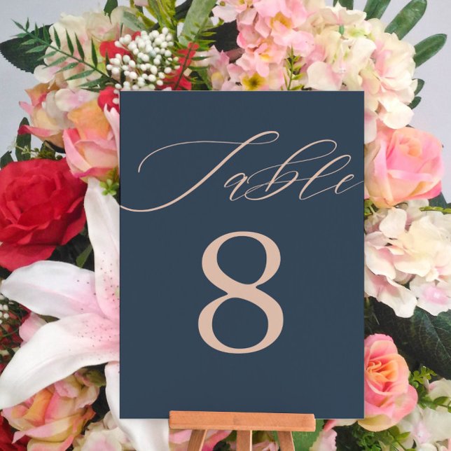 modern Dark Blue & Rose Gold Wedding Table Number (Creator Uploaded)