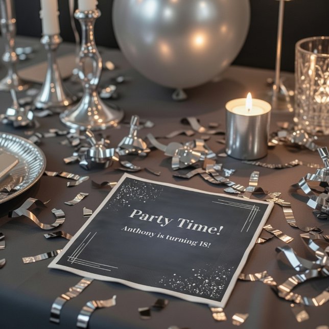 Modern Dark Blue & Silver 18th Birthday Napkins (Creator Uploaded)