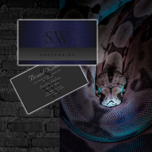 Modern Dark Blue Snake Pattern Grey with Monogram Business Card
