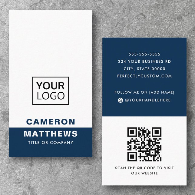 Modern dark blue white add logo social media icons business card (Modern dark blue white add logo social media icons business card)