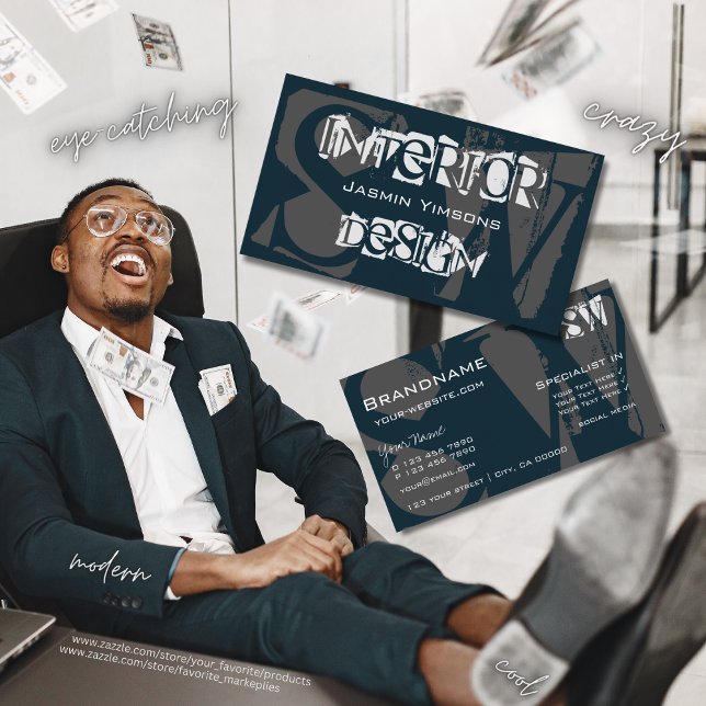 Modern Dark Blue White and Grey Cool with Initials Business Card (Creator Uploaded)