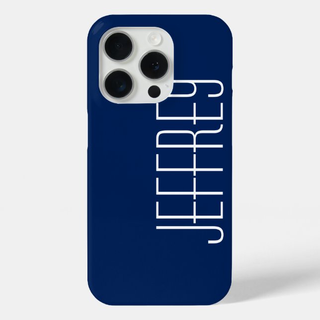 Modern Dark Blue & White, Personalised Jumbo Name Case-Mate iPhone Case (Back)